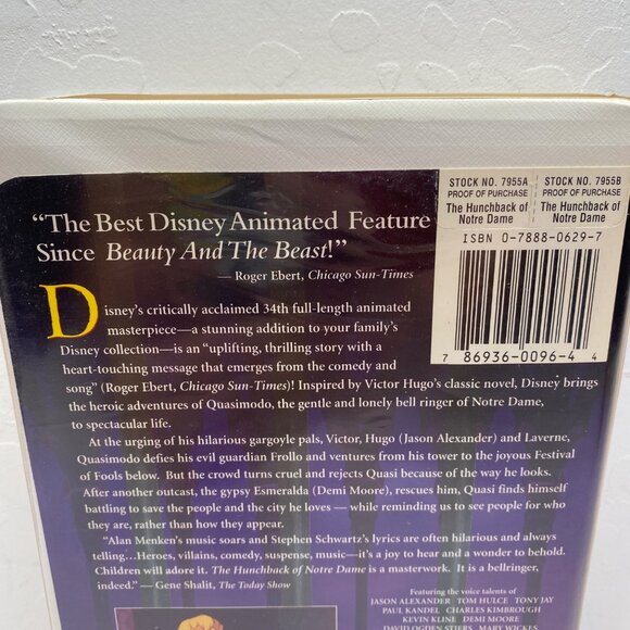 Vtg Walt Disney Masterpiece The Hunchback Of Notre Dame VHS Tape Clamshell Case - Picture 3 of 9